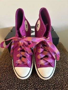 NEW Suede Plum Converse AS Platform High Tops with Bonus Patterned Ribbon Laces